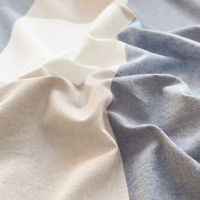 91家纺网 家纺一手货源 找家纺 柠萌家居 2025新款无印风全棉色织A类母婴级纯棉水洗棉床单 蓝大格