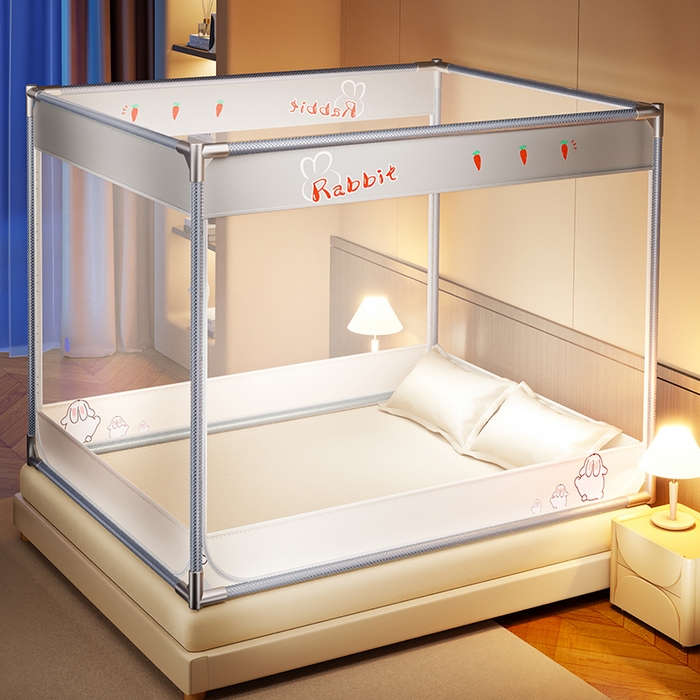 91家纺网 家纺一手货源 找家纺 青竹苑 2025新款三门大版上下布印花外穿坐床蚊帐床笠式防摔方帐 兔兔吖