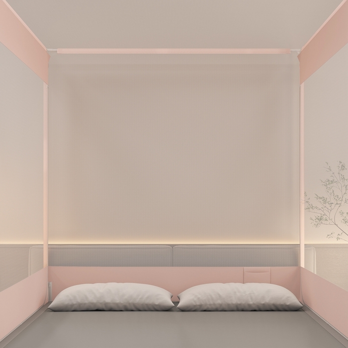 91家纺网 家纺一手货源 找家纺 青竹苑 2025新款双门全底外穿坐床式蚊帐儿童防摔防蚊拉链方帐 纯色字母-可爱粉