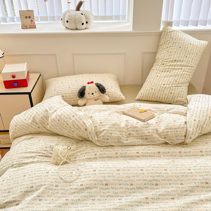 91家纺网 家纺一手货源 找家纺 柠馨 2025新款13372全棉学生三件套单人宿舍三件套四件套 微微熊