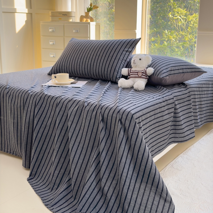 91家纺网 家纺一手货源 找家纺 柠萌家居 2025新款无印风全棉色织A类母婴级纯棉水洗棉床单 白日梦想家-黑