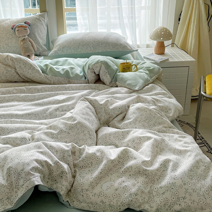 91家纺网 家纺一手货源 找家纺 仟网汇 2025新款针织双层纱AB版四件套 安琪兔