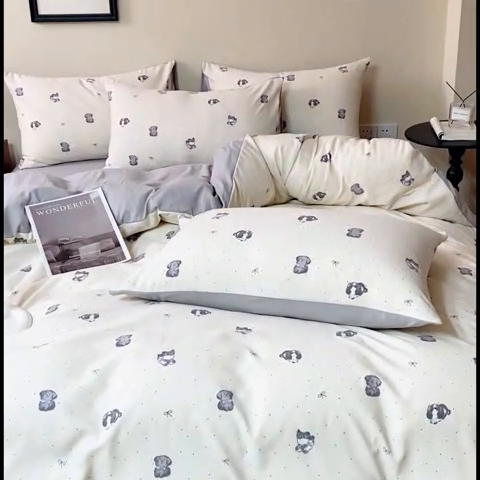 91家纺网 家纺一手货源 找家纺 斯卡诺家纺 2025新款针织天竺棉水洗棉四件套被套学生宿舍三件套床单款 旺财