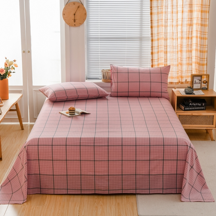 91家纺网 家纺一手货源 找家纺 柠萌家居 2025新款无印风全棉色织A类母婴级纯棉水洗棉床单 瓦尔粉