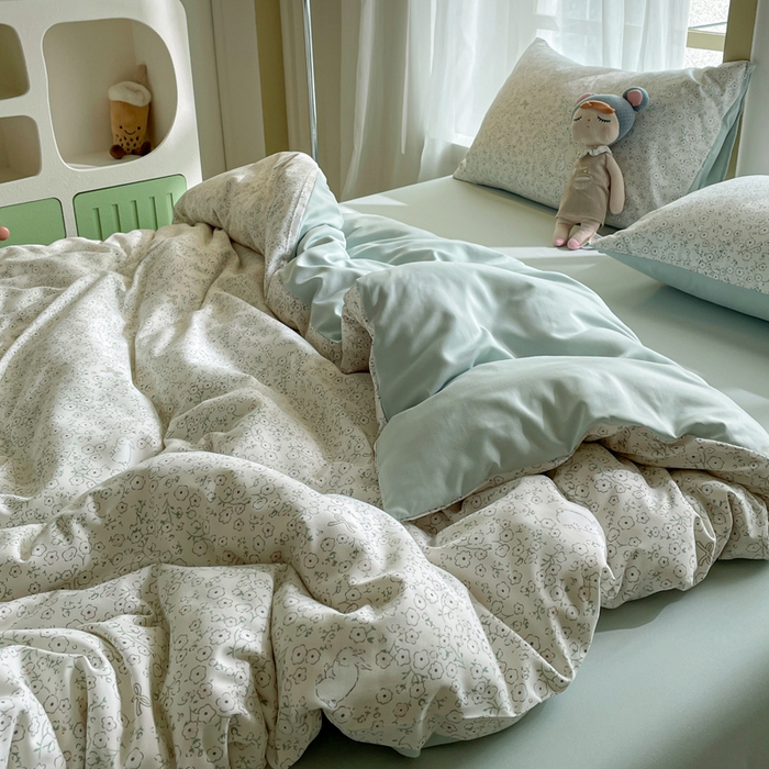 91家纺网 家纺一手货源 找家纺 仟网汇 2025新款针织双层纱AB版四件套 安琪兔