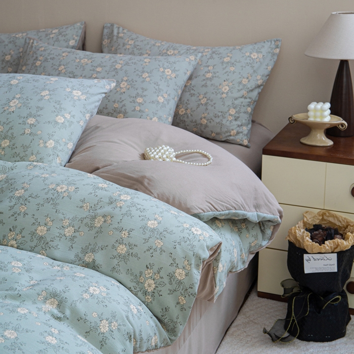 91家纺网 家纺一手货源 找家纺 利禾家纺 2025新款针织天竺棉水洗棉四件套被套学生宿舍三件套床单款 春风里