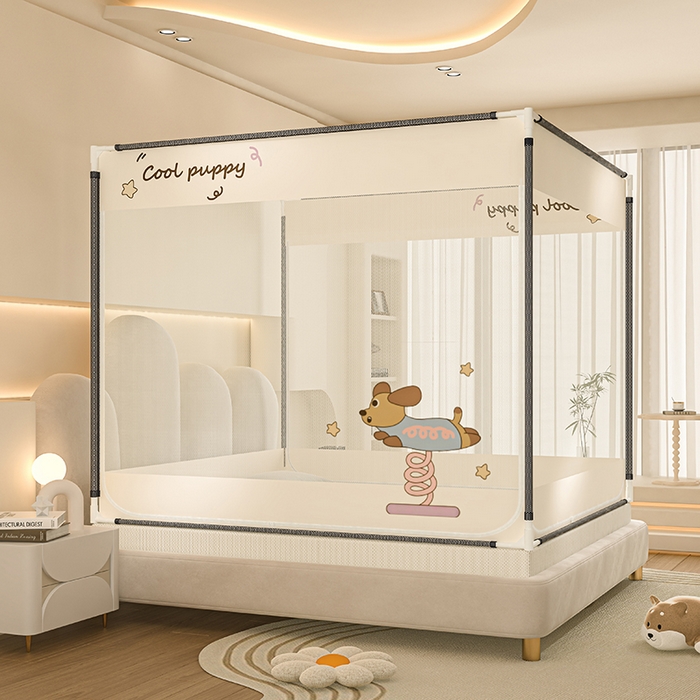 91家纺网 家纺一手货源 找家纺 青竹苑 2025新款烫画外穿防摔坐床蚊帐 腊肠狗狗