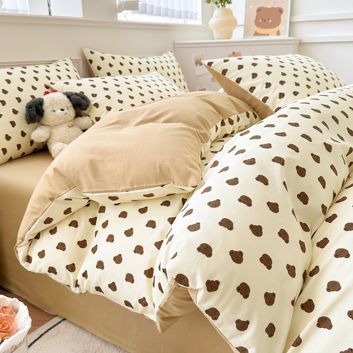 91家纺网 家纺一手货源 找家纺 柠馨 2025新款13372全棉床单床笠枕套被套单品系列-单被套 卡夫熊