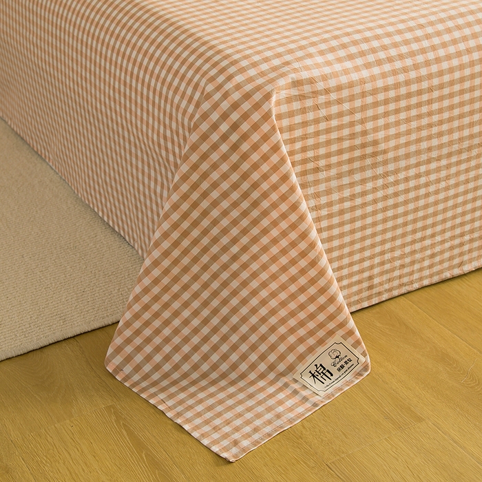 91家纺网 家纺一手货源 找家纺 柠萌家居 2025新款无印风全棉色织A类母婴级纯棉水洗棉床单 蜜粉小格