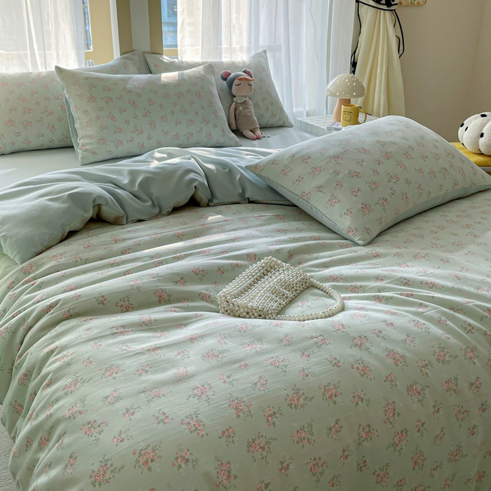 91家纺网 家纺一手货源 找家纺 仟网汇 2025新款针织双层纱AB版四件套 蔓春