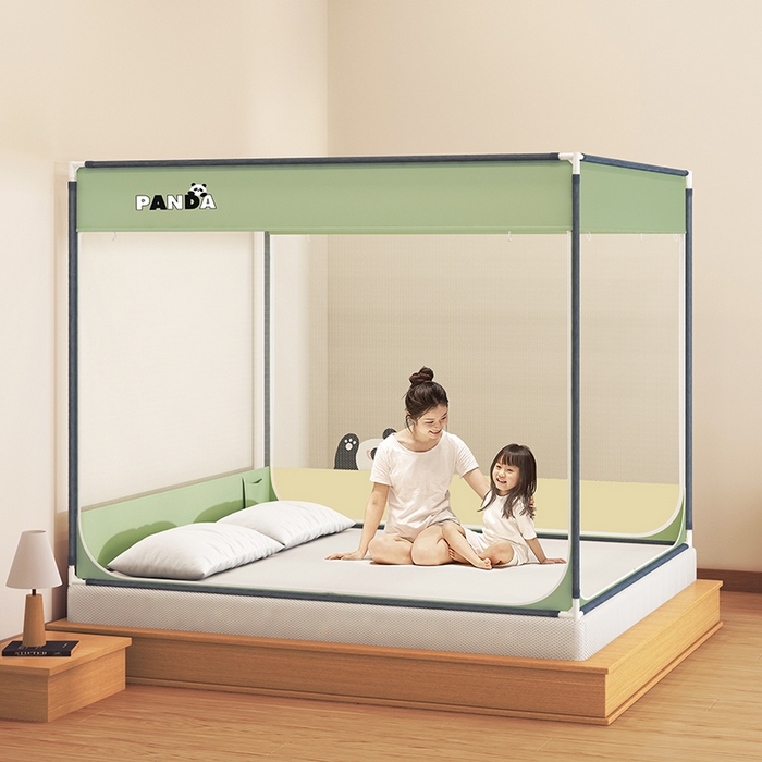 91家纺网 家纺一手货源 找家纺 青竹苑 2025新款烫画外穿防摔坐床蚊帐 熊猫憨憨