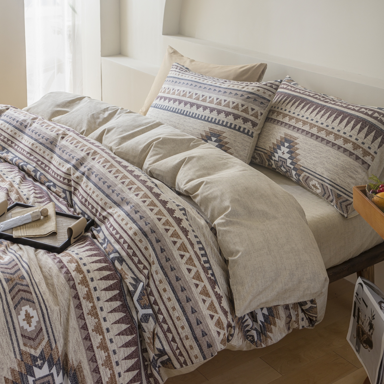 91家纺网 家纺一手货源 找家纺 柠馨 2025新款13372全棉床单床笠枕套被套单品系列-单被套 波西米亚