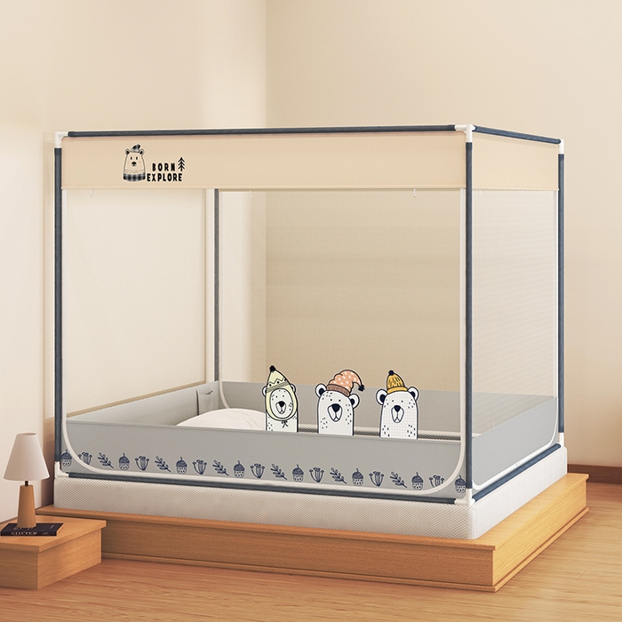 91家纺网 家纺一手货源 找家纺 青竹苑 2025新款帐纱印花外穿坐床防摔蚊帐 探索熊熊