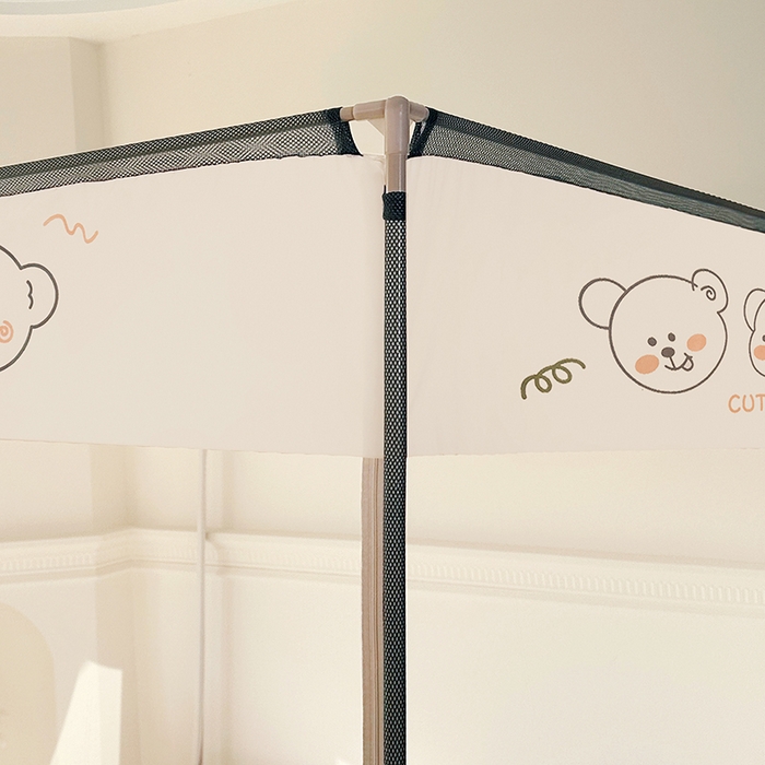 91家纺网 家纺一手货源 找家纺 青竹苑 2025新款三门大版上下布印花外穿坐床蚊帐床笠式防摔方帐 熊熊出没