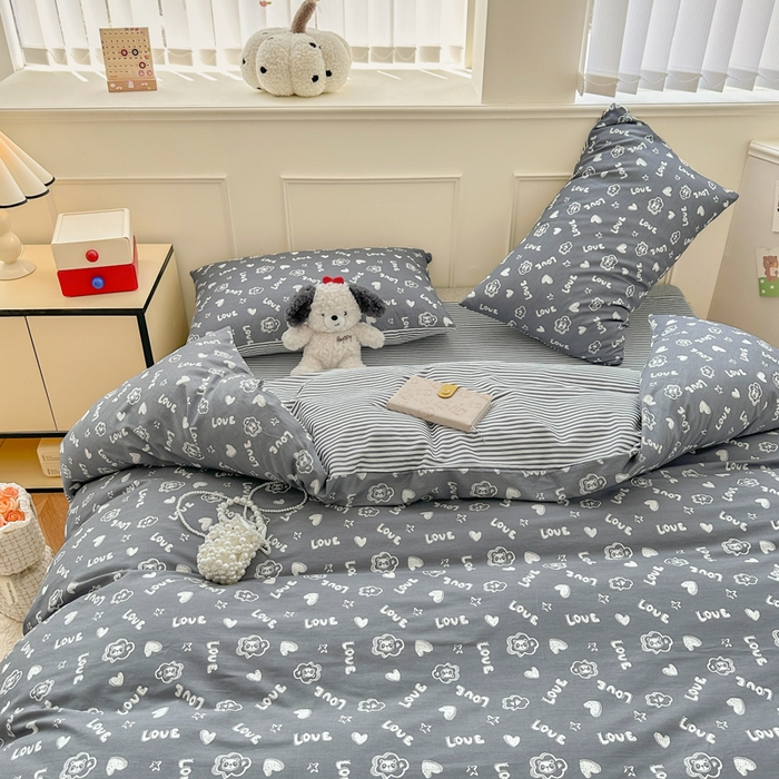 91家纺网 家纺一手货源 找家纺 柠馨 2025新款13372全棉床单床笠枕套被套单品系列-单被套 百变小熊喵