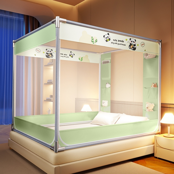 91家纺网 家纺一手货源 找家纺 青竹苑 2025新款口袋款外穿防摔坐床蚊帐 可爱熊猫