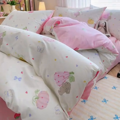 91家纺网 家纺一手货源 找家纺 名兮家居 2025年新款13372全棉印花四件套-卡通系列 爱心南瓜