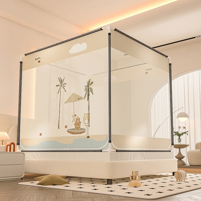 91家纺网 家纺一手货源 找家纺 青竹苑 2025新款帐纱印花外穿坐床防摔蚊帐 沙滩熊熊