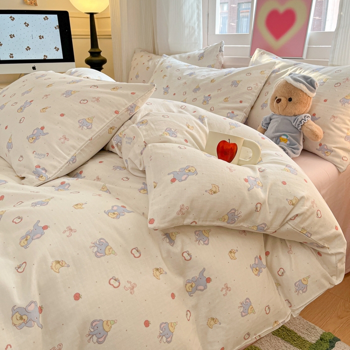 91家纺网 家纺一手货源 找家纺 博雅 2025新款全棉A类双层纱四件套 小象鸭