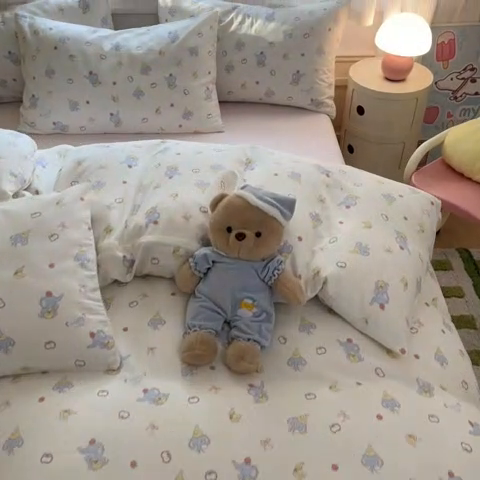 91家纺网 家纺一手货源 找家纺 博雅 2025新款全棉A类双层纱四件套 小象鸭