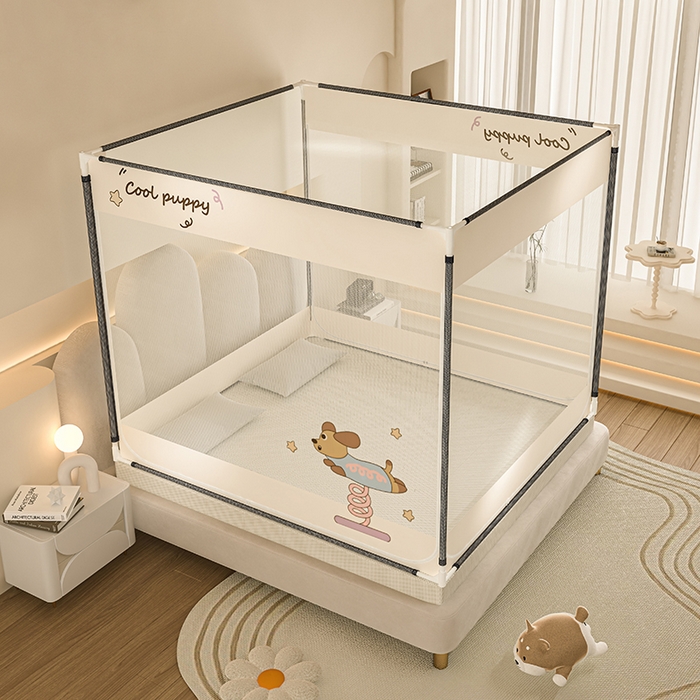 91家纺网 家纺一手货源 找家纺 青竹苑 2025新款烫画外穿防摔坐床蚊帐 腊肠狗狗