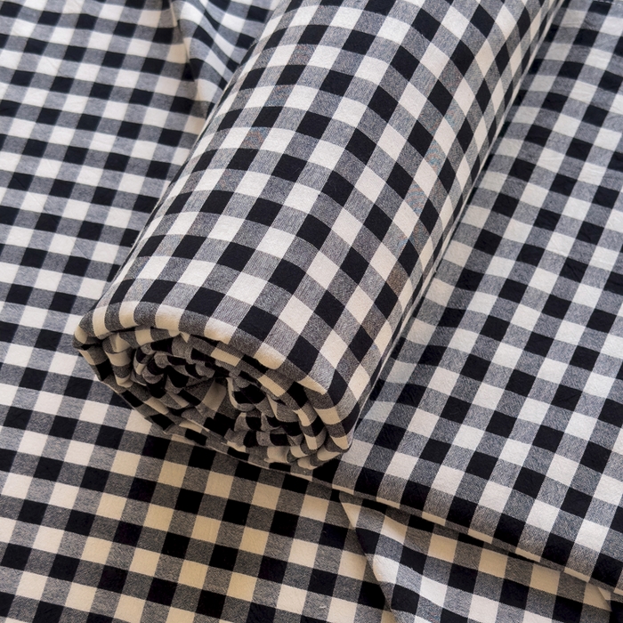 91家纺网 家纺一手货源 找家纺 柠萌家居 2025新款无印风全棉色织A类母婴级纯棉水洗棉床单 黑白小格