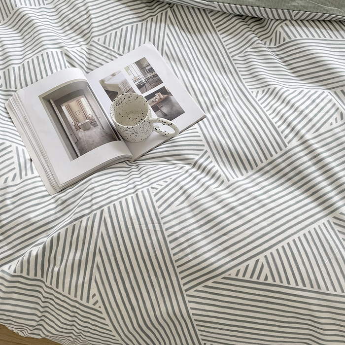 91家纺网 家纺一手货源 找家纺 柠馨 2025新款13372全棉床单床笠枕套被套单品系列-单被套 编织生活绿