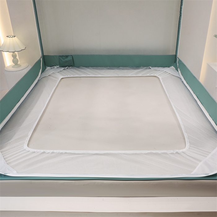 91家纺网 家纺一手货源 找家纺 青竹苑 2025新款双层雪纺边回底外穿坐床 空青色