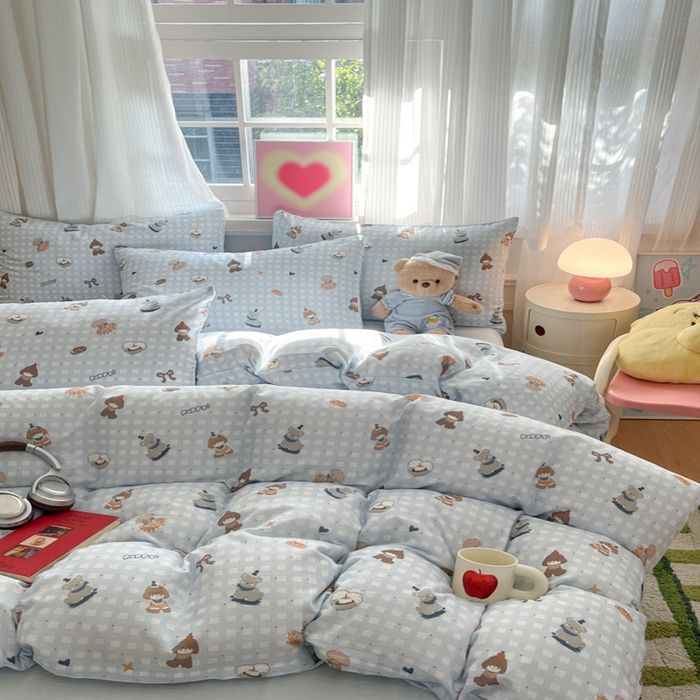 91家纺网 家纺一手货源 找家纺 博雅 2025新款全棉A类双层纱四件套 萌宠乐园