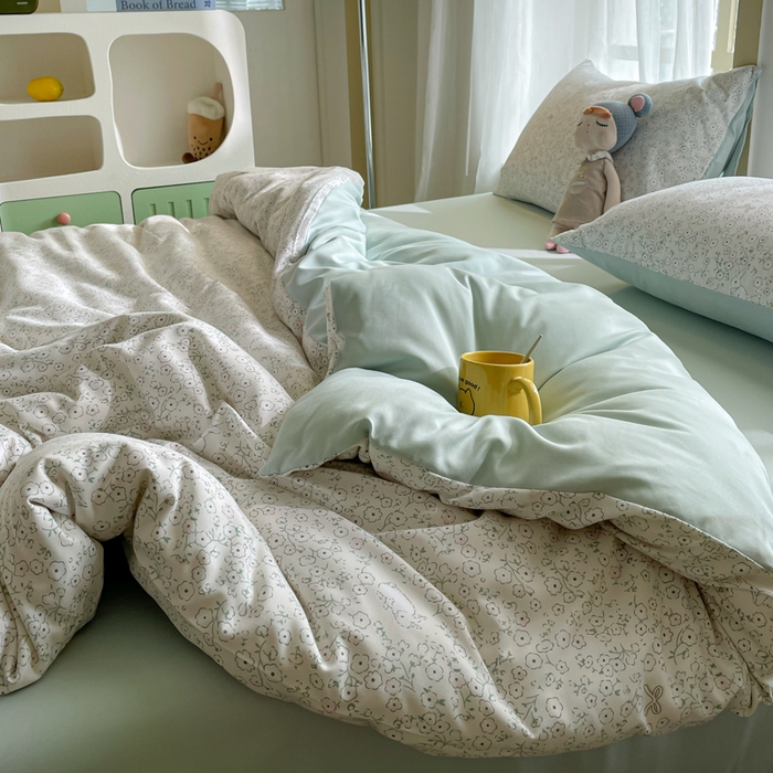 91家纺网 家纺一手货源 找家纺 仟网汇 2025新款针织双层纱AB版四件套 安琪兔