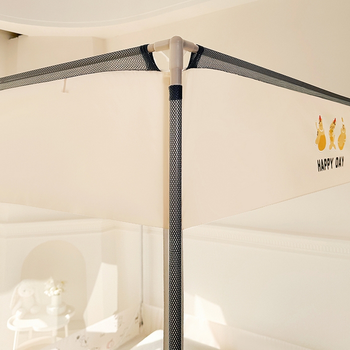 91家纺网 家纺一手货源 找家纺 青竹苑 2025新款三门大版上下布印花外穿坐床蚊帐床笠式防摔方帐 你好喵呀