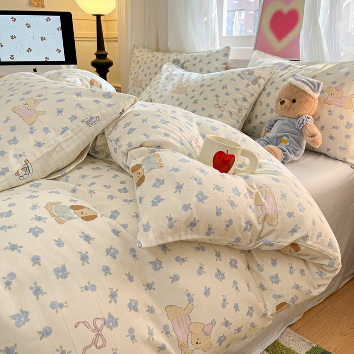 91家纺网 家纺一手货源 找家纺 博雅 2025新款全棉A类双层纱四件套 汪星人