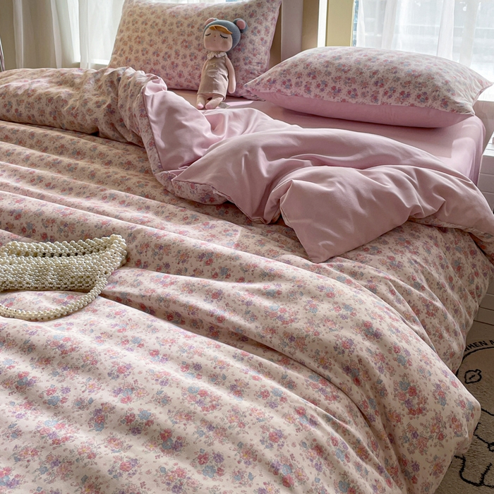 91家纺网 家纺一手货源 找家纺 仟网汇 2025新款针织双层纱AB版四件套 粉娜