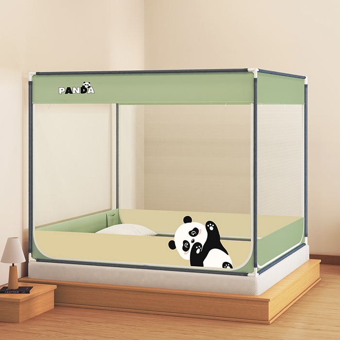 91家纺网 家纺一手货源 找家纺 青竹苑 2025新款烫画外穿防摔坐床蚊帐 熊猫憨憨