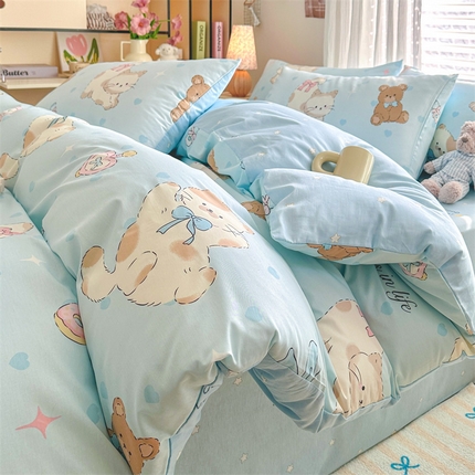 91家纺网 家纺一手货源 找家纺 名兮家居 2025年新款13372全棉印花四件套-卡通系列 甜品小咪