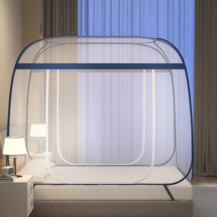 91家纺网 家纺一手货源 找家纺 青竹苑 2025新款免安装大顶魔术蚊帐 加密蓝