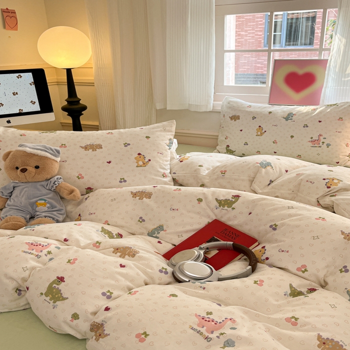 91家纺网 家纺一手货源 找家纺 博雅 2025新款全棉A类双层纱四件套 萌趣龙宝