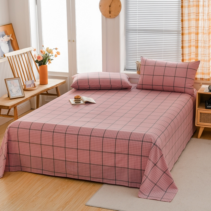 91家纺网 家纺一手货源 找家纺 柠萌家居 2025新款无印风全棉色织A类母婴级纯棉水洗棉床单 瓦尔粉