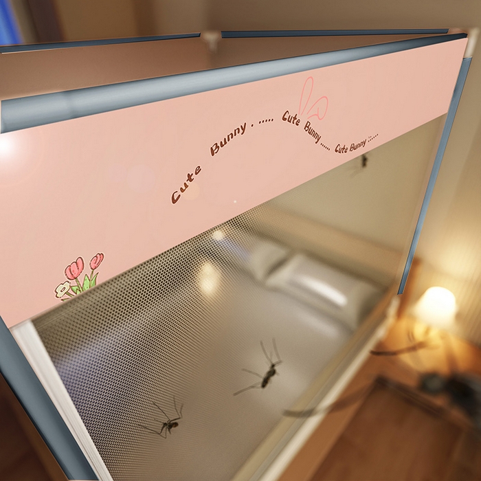 91家纺网 家纺一手货源 找家纺 青竹苑 2025新款三门大版上下布印花外穿坐床蚊帐床笠式防摔方帐 花丛兔兔