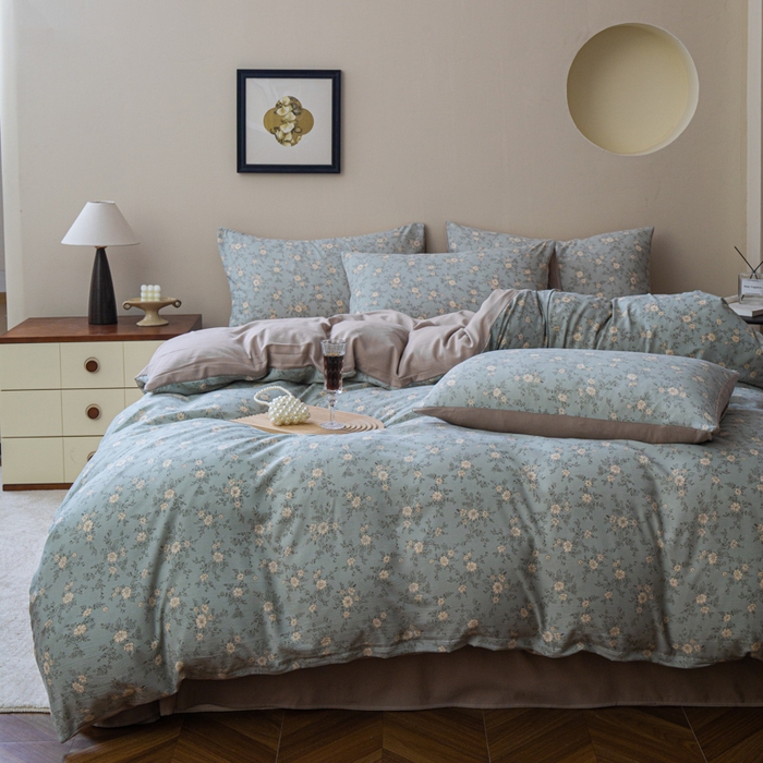 91家纺网 家纺一手货源 找家纺 利禾家纺 2025新款针织天竺棉水洗棉四件套被套学生宿舍三件套床单款 春风里