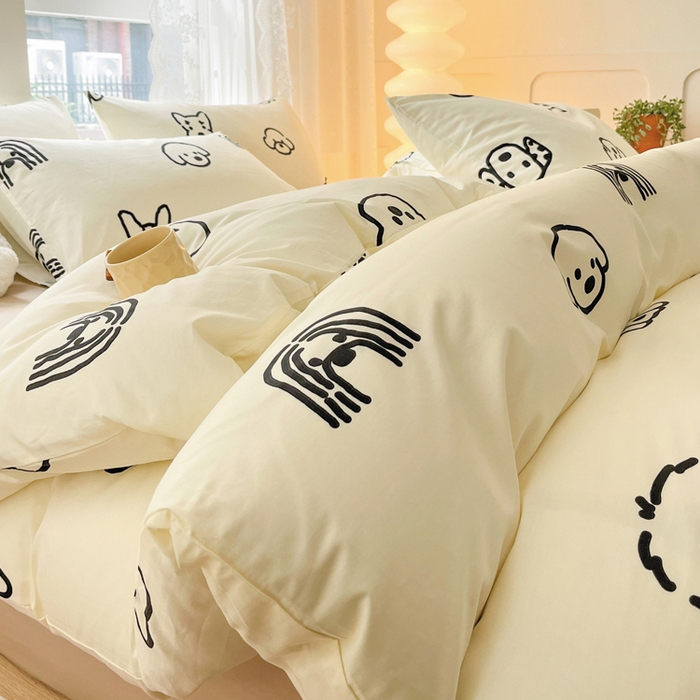 91家纺网 家纺一手货源 找家纺 柠馨 2025新款13372全棉学生三件套单人宿舍三件套四件套 小甜狗