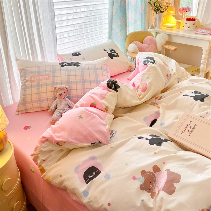 91家纺网 家纺一手货源 找家纺 名兮家居 2025年新款13372全棉印花四件套-卡通系列 可爱喵