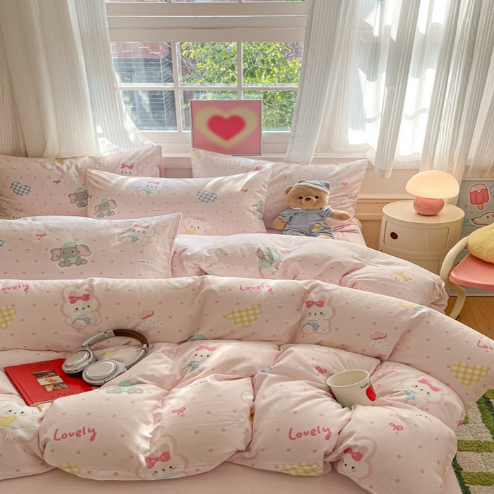 91家纺网 家纺一手货源 找家纺 博雅 2025新款全棉A类双层纱四件套 甜宠派对