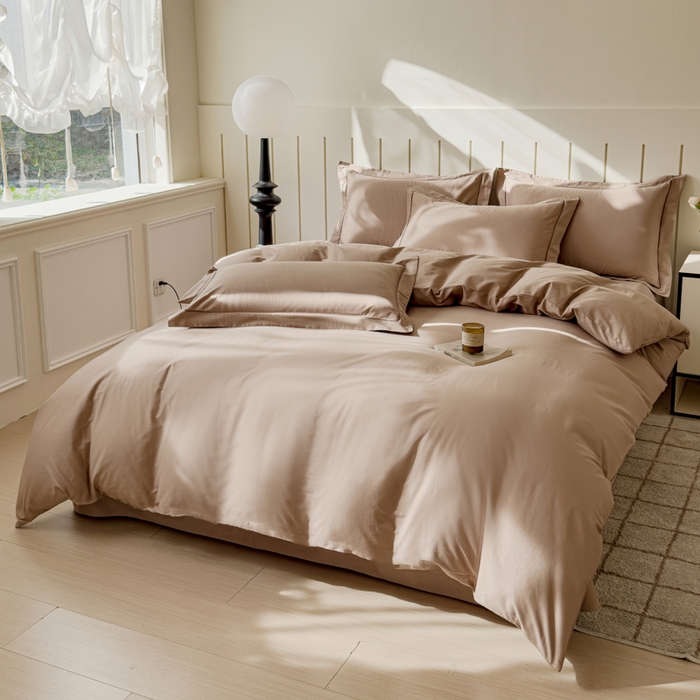 91家纺网 家纺一手货源 找家纺 2025新款40长绒棉13372全棉纯色酒店宾馆民宿学生三件套单品被套（可定制）摩卡