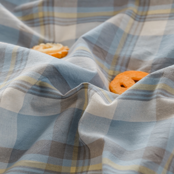 91家纺网 家纺一手货源 找家纺 柠萌家居 2025新款无印风全棉色织A类母婴级纯棉水洗棉床单 遇见兰格