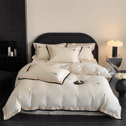 佳汐蓝家纺 2025新款100支澳棉刺绣拼接四件套-简 简-乳白