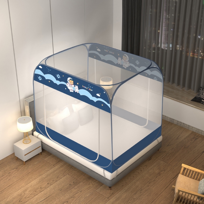 91家纺网 家纺一手货源 找家纺 青竹苑 2025新款免安装大顶魔术蚊帐布三角款 太空兔