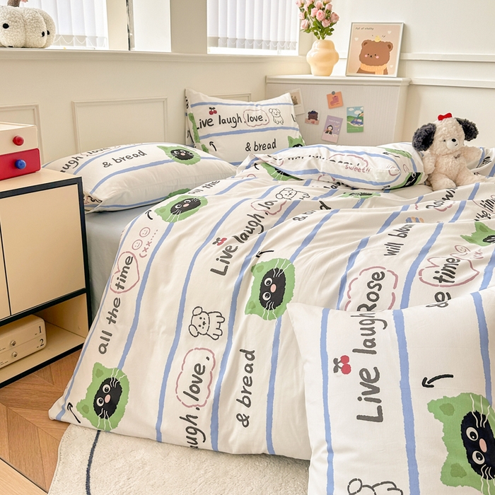 91家纺网 家纺一手货源 找家纺 柠馨 2025新款13372全棉床单床笠枕套被套单品系列-单被套 喵星人