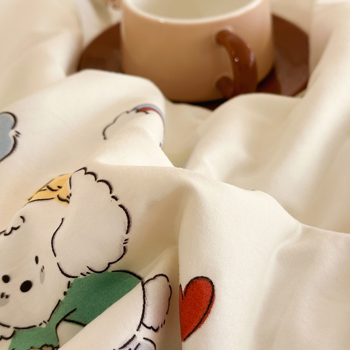 91家纺网 家纺一手货源 找家纺 优迈 2025新款ins风亲肤卡通条格印花水洗棉系列四件套 森林巴士