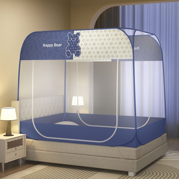 91家纺网 家纺一手货源 找家纺 青竹苑 2025新款免安装大顶魔术蚊帐布三角款 芭宝熊布三角